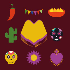 mexican flat style icon set vector design