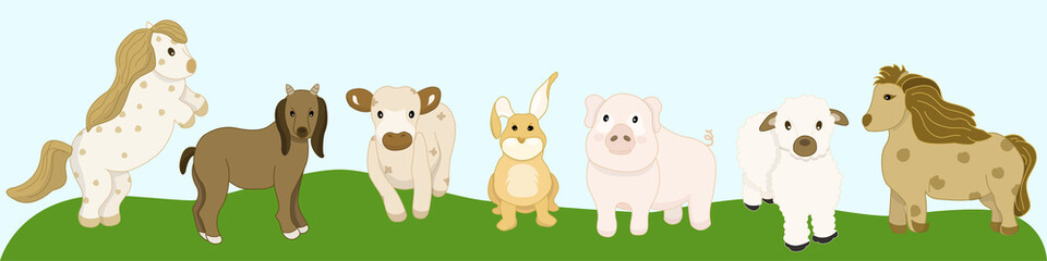 Obraz na płótnie Canvas Vector mini farm animals set