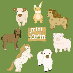 Vector mini farm animals set