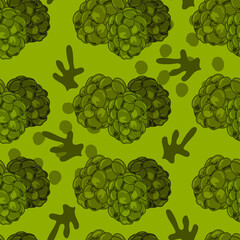 Seamless patter vector drawings of handmade raspberry berries on pastel background, flat. Delicious, dietary, sweet, vitamin background, symbol, wrapping, gifts, holiday, greeting card, decoration.