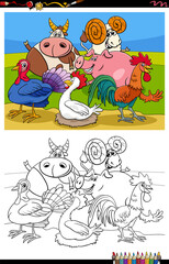farm animals group cartoon illustration coloring book page