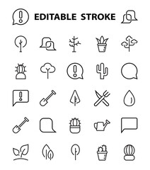 A set of Rosteniya Icons, and garden care, Vector illustration, Contains Icons such as tree, cactus, watering can, spade, flower and much more. on a white background, editable bar 480x480