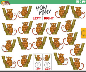 counting left and right pictures of cartoon tarsier animal