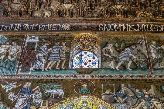 Interior of Cappella Palatina (Palatine Chapel) - royal chapel of the Norman kings of Sicily in Palazzo dei Normanni (Palace of the Normans). PALERMO, SICILY, ITALY - September 28, 2018.