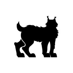 Lynx vector silhouette. Bobcat black logo. Forest animal standing in profile.