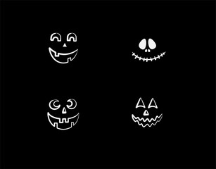 Set Face Halloween character on black background in vector illustration