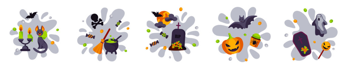 Set of colorful Halloween designs. Vector illustration