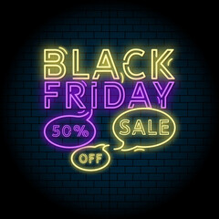 Black Friday banner in retro style. Neon big sale poster 