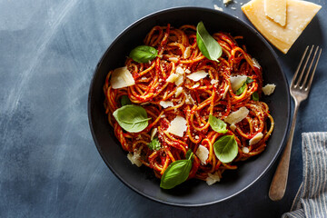 Pasta with tomato sauce and cheese