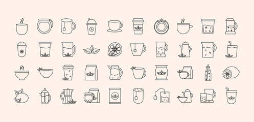 tea line style icon collection vector design