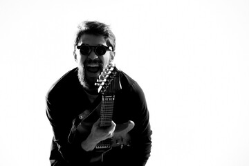 Male guitarist music performance modern art style