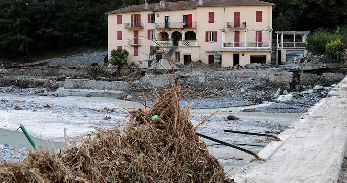 Almost Everything Was Destroyed By Flooding Next To The Roya River During Storm Alex In Breil-Sur-Roya Village In The South Of France, Europe - DCi 4K Resolution