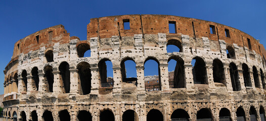 Naklejka premium Panorama of the Colosseum or Flavian Amphitheatre in Rome