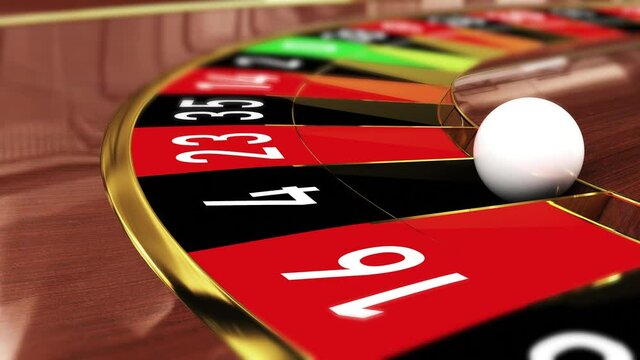 Casino Roulette wheel - Lucky number 4 black (four black). 4k 3D realistic animation of a casino roulette wheel with the ball landing on lucky number 4 black