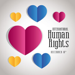 international human rights with hearts vector design