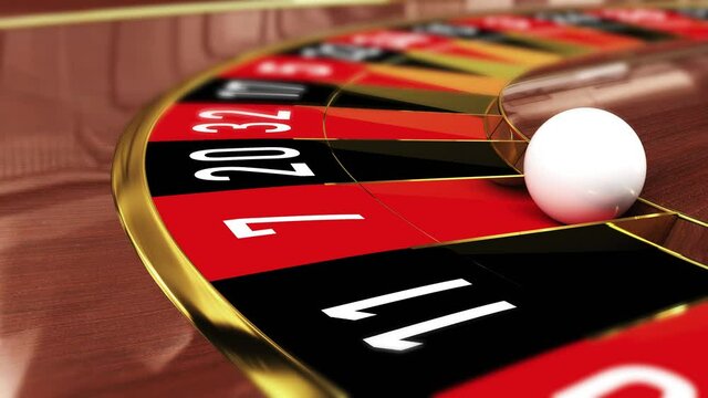 Casino Roulette wheel - Lucky number 7 red (seven red). 4k 3D realistic animation of a casino roulette wheel with the ball landing on lucky number 7 red