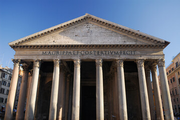Ancient Pantheon facade in Piazza della Rotunda Rome