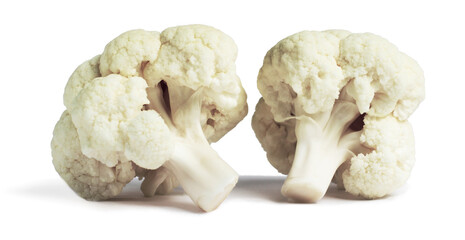 Cauliflower white background isolated. Ripe fresh cauliflower. Group. Two