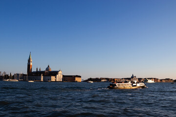 Fototapeta na wymiar Looking back towards Venice from the Venetian lagoon 