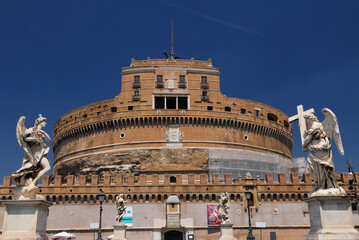 Angel sculptures on Sant Angelo bridge carrying items of Christs passion