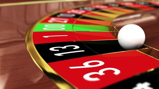 Casino Roulette wheel - Lucky number 13 black (thirteen black). 4k 3D realistic animation of a casino roulette wheel with the ball landing on lucky number 13 black