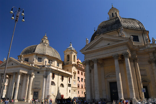 Santa Maria Dei Miracoli And Montesanto In Piazza Del Popolo