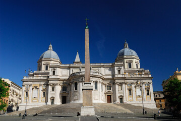 Fototapeta na wymiar Grand staircase and obelisk of Santa Maria Maggiore Basilica in Rome
