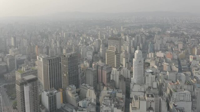 buildings in downtown Sao Paulo at dusk, seen from above, Brazil