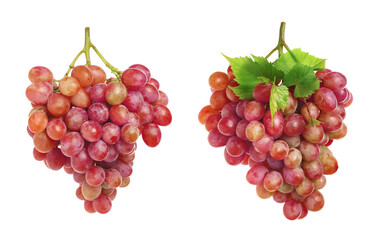 Two fresh grape clusters on white background