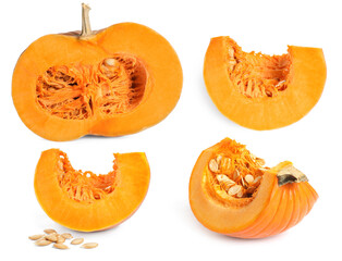 Set of pumpkin pieces on white background