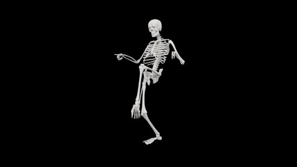 Skeleton tippy toe walking. 4k 3D seamless animation of a skeleton, tippy toe, stealth walking or skulking - Halloween concept