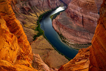 Travel Lifestyle success motivation concept. Colorado River in Grand Canyon. Panoramic view.