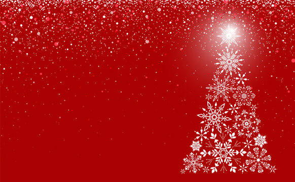 White snowflakes in the form of a christmas tree vector image background Red