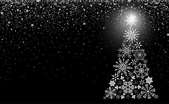 White snowflakes in the form of a christmas tree vector image background Black