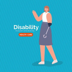 Obraz premium disability woman cartoon with arm prosthesis vector design