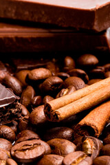 chocolate, coffee and cinnamon sticks