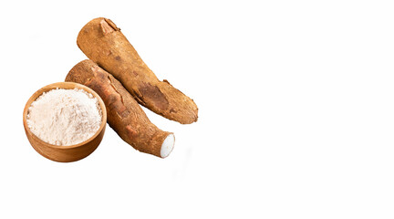 Raw yucca starch - Manihot esculenta. White background