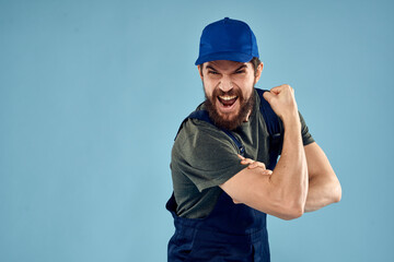 Man in working uniform emotions in life delivery service work