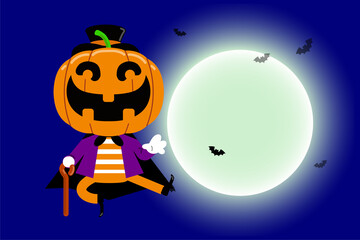 Halloween cute little pumpkin character. Vector illustration