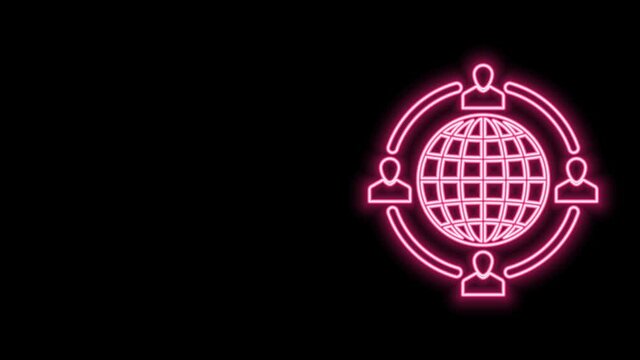 Glowing neon line Outsourcing concept icon isolated on black background. Cooperation sign. Idea of teamwork and investment. 4K Video motion graphic animation