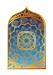 mandala gold in blue frame vector design
