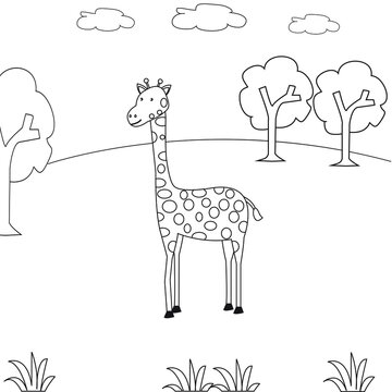 Illustration Vector Graphic of Animal Giraffe Outline for Coloring Book.