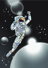 Astronauts fly in The space and atmosphere background.Astronaut in outer space over the planet earth.