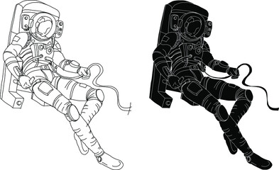 Astronauts fly in The space and atmosphere background.Astronaut in outer space over the planet earth.