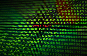 Covid-19 Fraud Scam on a Binary Monitor Screen