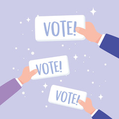 election day, hands with vote ballot campaign