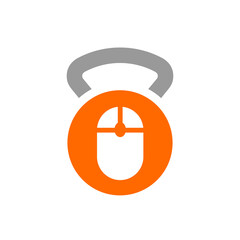 Kettlebell and computer mouse logo icon, online workout classes concept