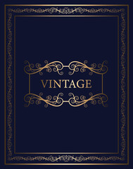 luxury antique blue and gold vintage frame ornament