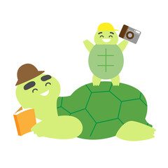 親亀　子亀　亀の親子　イラスト素材