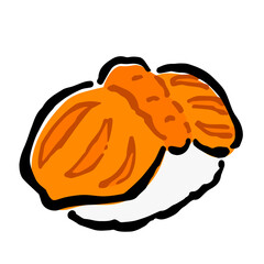 Illustration of Akagai Sushi: Illustration like woodblock print